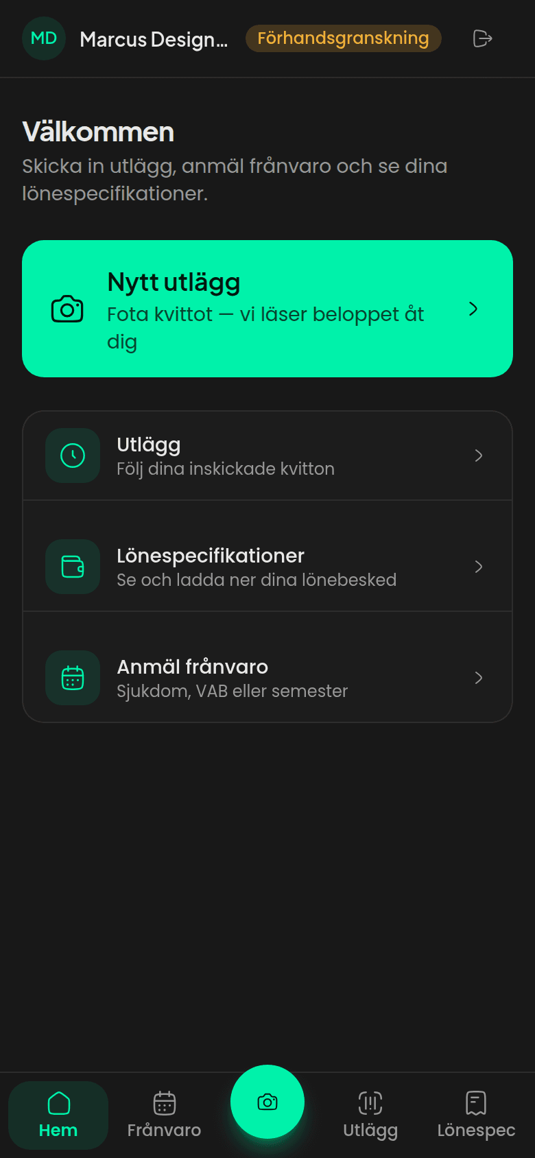 Medarbetarportalens startsida i mobilen